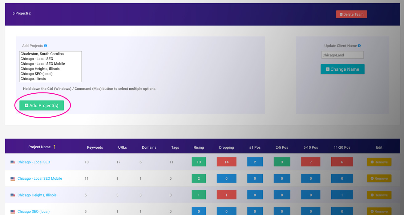 Add Projects To Team