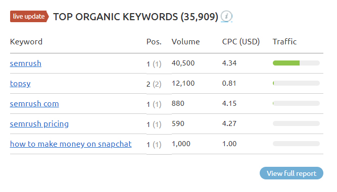 SEMRush Top Organic Keywords