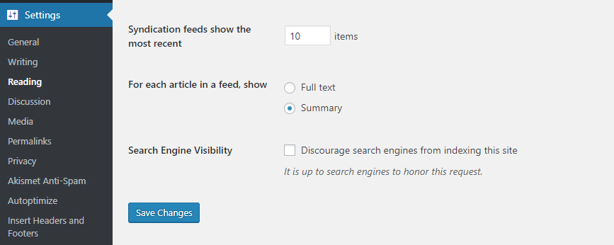 Wordpress Search Engine Visibility