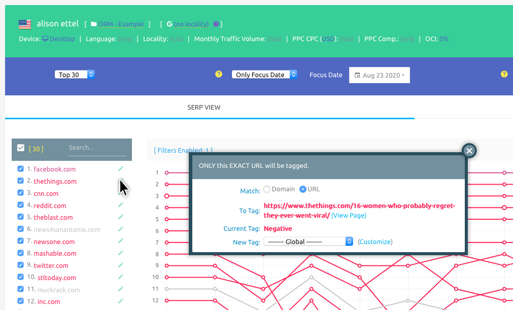 Online Reputation Management URL Tagging