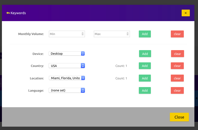 Rank Tracking: Filter Keywords