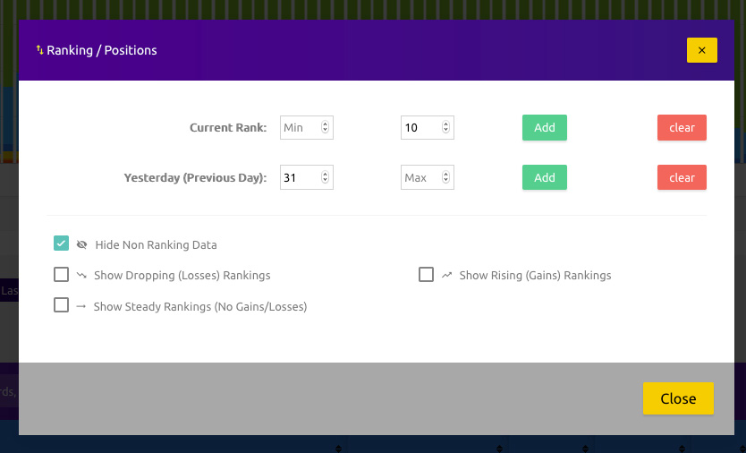 Rank Tracking: Filter Ranking Positions