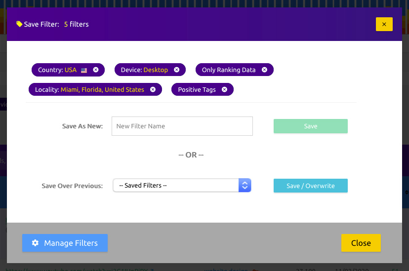 Rank Tracking: Filter Save